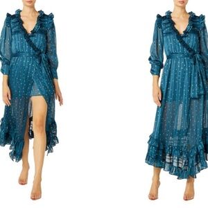 NWT MISA LOS ANGELES Midi Dress Teal Blue Wrap Style‎ Gabriella Size S